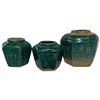 Image 1 : 3 Shiwan  Style Green Glazed Pottery Vases  (largest is 5" tall x 6" diameter)