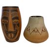 Image 1 : 2 Southwestern Style Glazed Pottery Vases (tallest is 6")