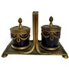 Image 1 : French Napoleon III Style Double Inkwell with Cobalt Glazed Pots in Stand (One Pot is Cracked)