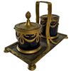 Image 2 : French Napoleon III Style Double Inkwell with Cobalt Glazed Pots in Stand (One Pot is Cracked)