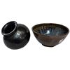 Image 1 : Glazed Art Pottery Bowl and Curved Base Vase (Bowl is signed Des and is 8" diameter and 4" deep)