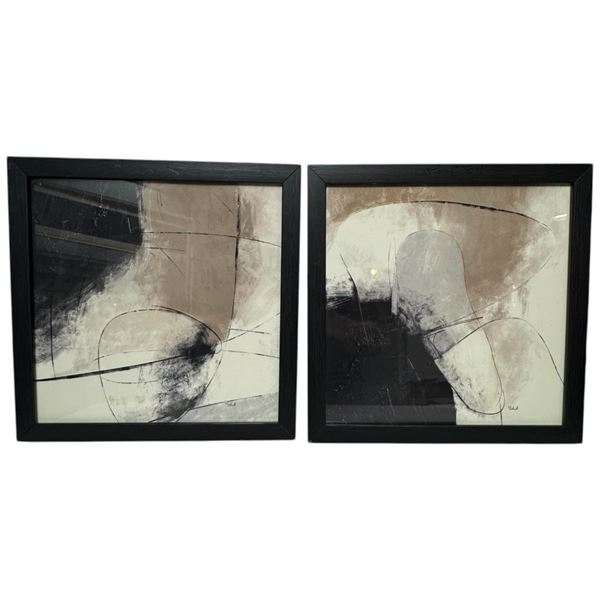2 Framed Abstract Prints by Vahid (Frame dimensions: 13" x 13")
