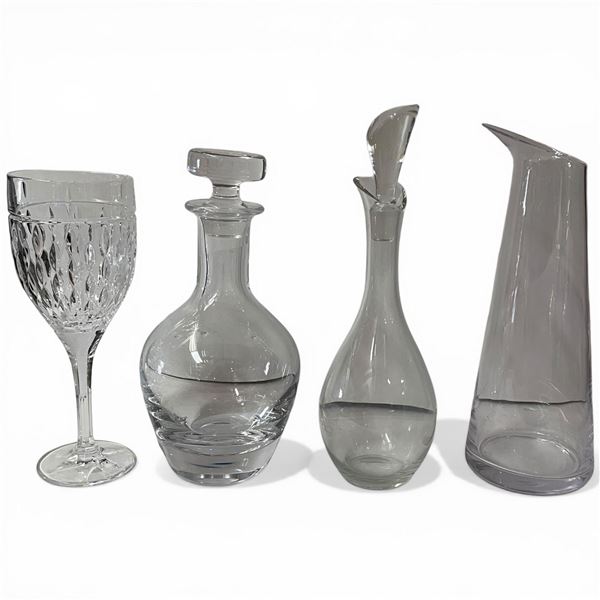 Tall Crystal Goblet & 3 Decanters