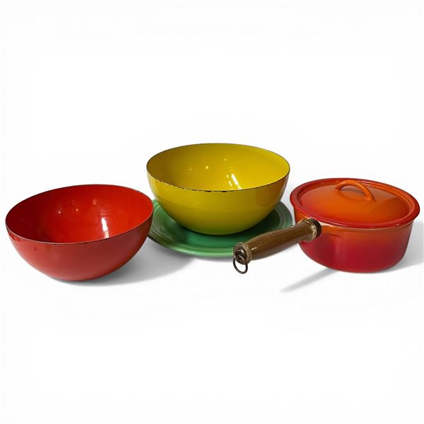 Belgium Enameled Cooking Pot & Assorted Plate & Bowls