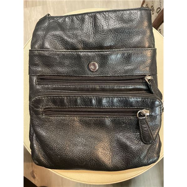 Black Leather Purse * 1" x 8" x 10"