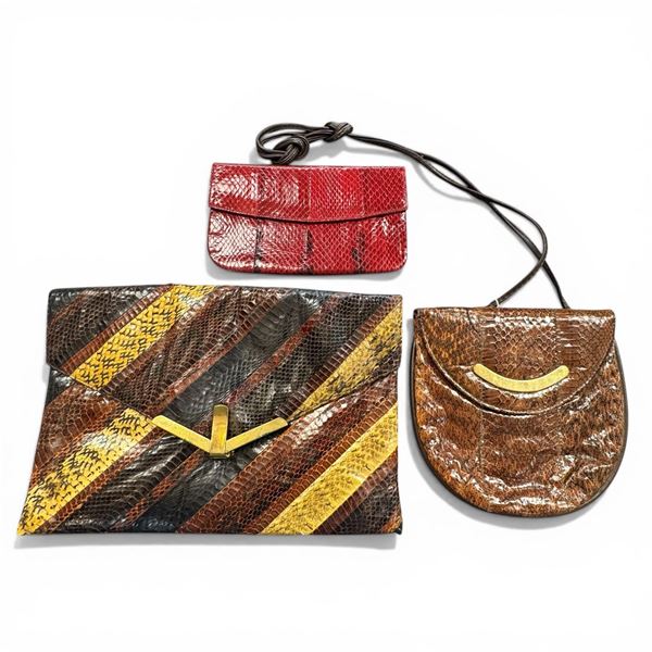 3 Vintage Eel Skin Handbags & Clutches ( The largest is the 8" x 13" Robert Bestien Originals envelo