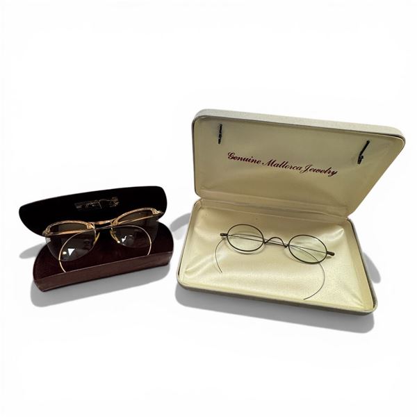 1950s Ornate Gold Filled Eye Glasses in Original Case and a Pair of Antique Spectacles