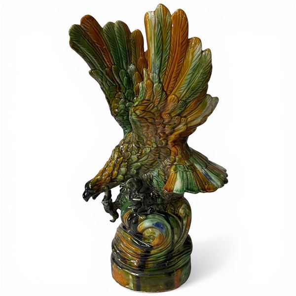 Majolica Bird of Prey Statue - 19" Tall X 6" Diameter
