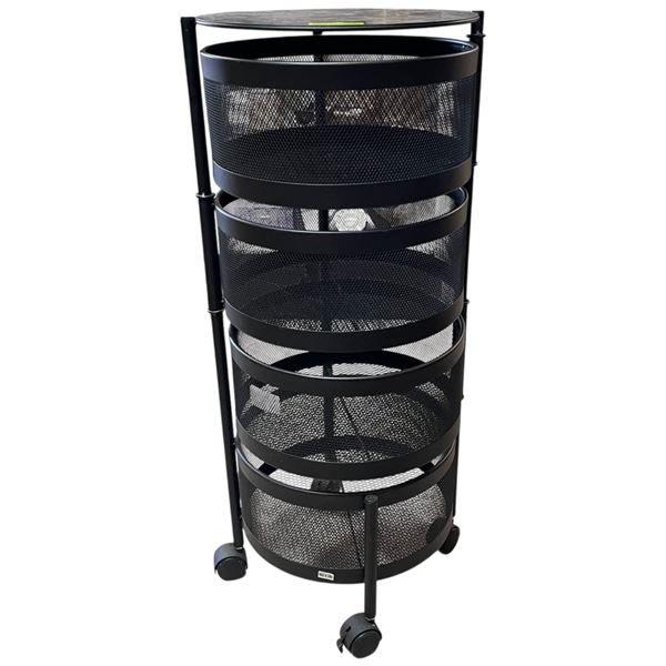 Black Rolling 4-Level Metal Cart - 30" Tall X 12" Diameter