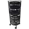 Image 1 : Black Rolling 4-Level Metal Cart - 30" Tall X 12" Diameter