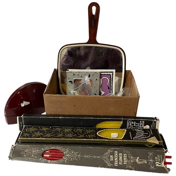 Mid-Century Candle Tapers, Hand Mirror, Buttons and Household Goods