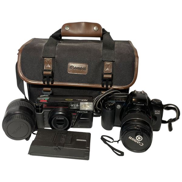 Canon Camera Bag & Cameras * Canon EOS 3000 & Pentax Film Camera