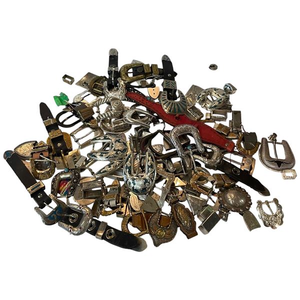 Tray of Assorted Belt Buckles and Tongue Caps * Majority appear to be new