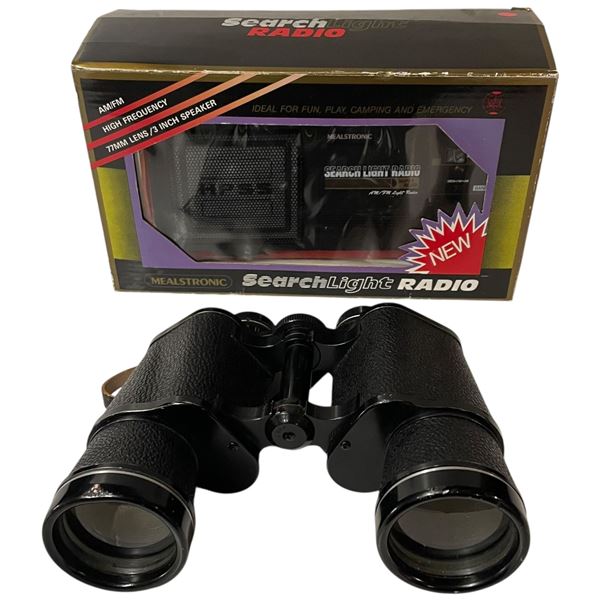 Sunset 10x50 Binoculars and Search Light Radio in Box