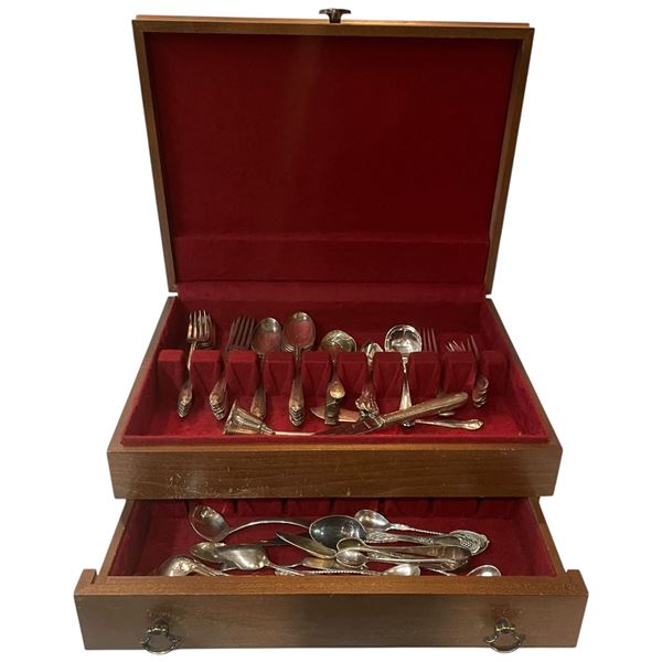 Vintage Silver Plated Flatware in Wood Chest * Assortment of Patterns
