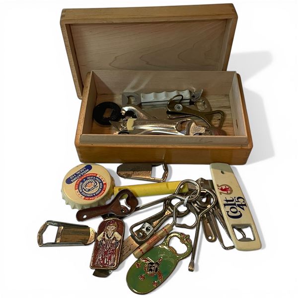Wood Box of Collectible Bottle Openers