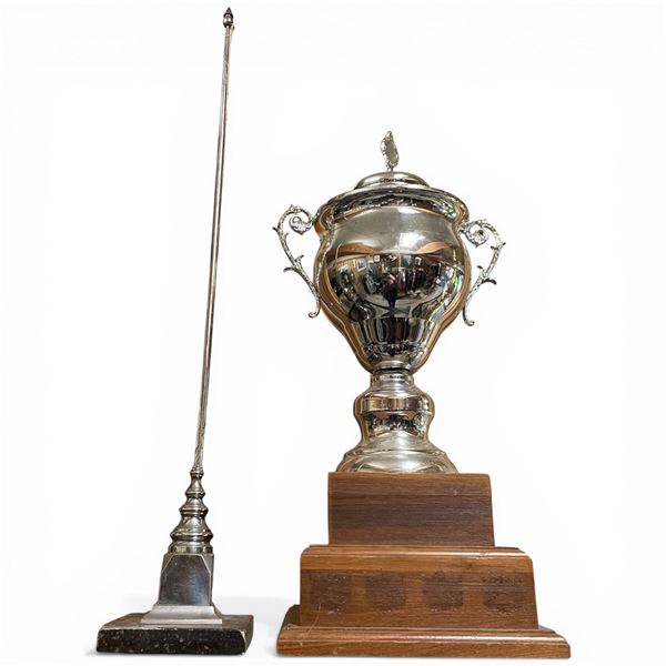 1948 Flag Holder  (26") and a Large Silver Plated Trophy on Stand