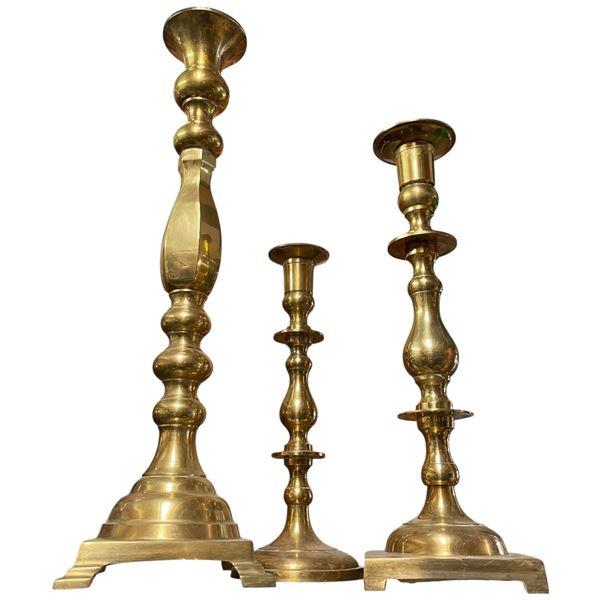 3 Large Brass Candle Sticks * Range in Size from 13" to 22" Tall