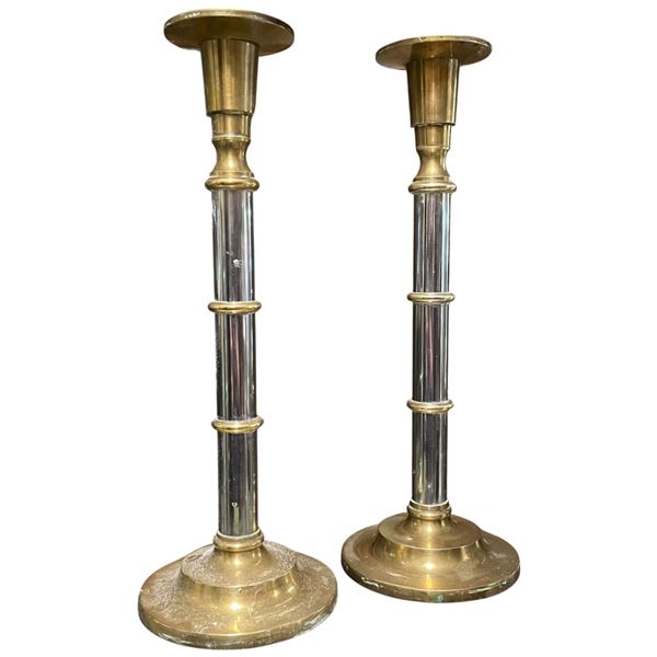 Pair of 10" Brass & Chrome Candle Holders