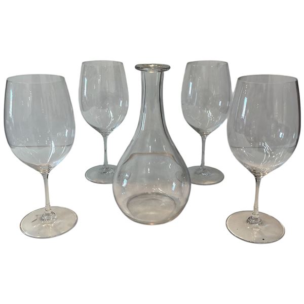 Glass Decanter with 4 Large Goblets (No Stopper)