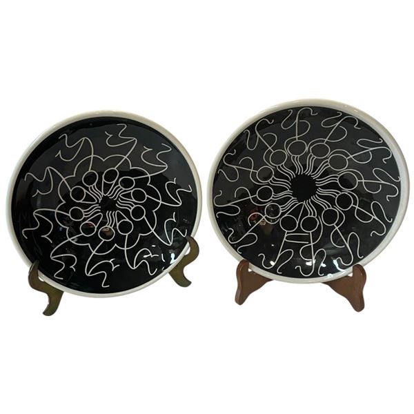 Pair of 1972 David Lambert 8" Art Pottery Bowls "Little Stick Courting Dance & Little Stick Wedding