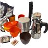 Image 2 : Shelf Lot of Camping and Household Goods * Flashlight, Compass, Milk Frothier, Dishes & More