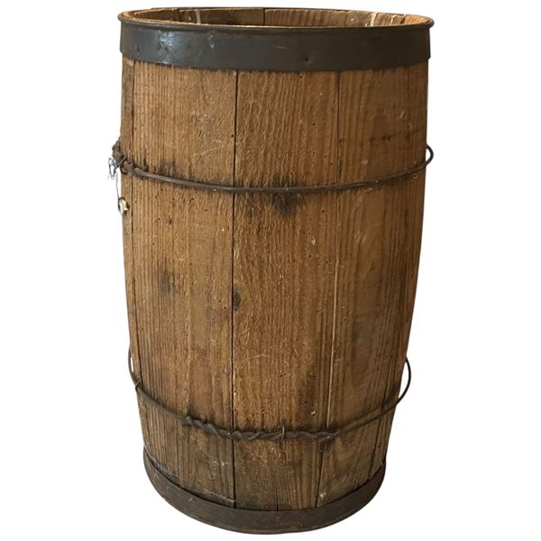 Rustic Metal Banded Barrel (11" Diameter X 17" Tall) No Top