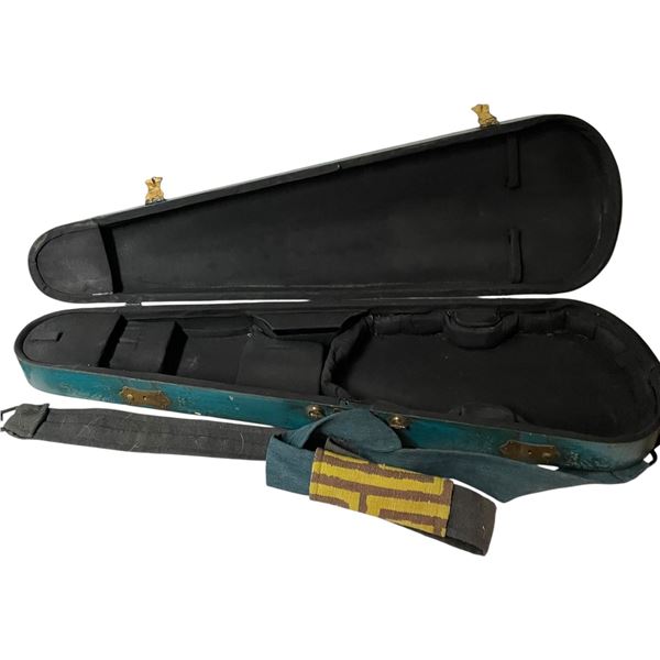 Wood Violin Case with Stamped Design & Blue Glaze