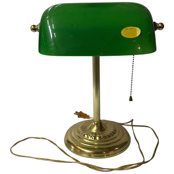 Brass Bankers Desk Lamp with Green Glass Shade