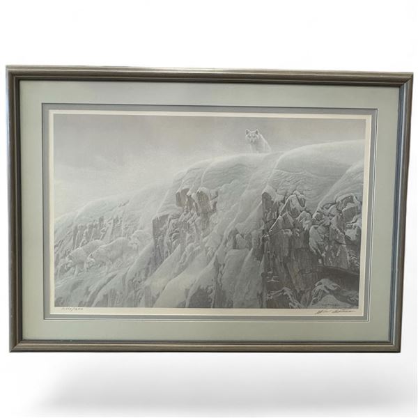 Robert Bateman Ltd. Edition Print "Aortic Cliff - White Wolves" (Triple matted in a 30" x 42" framed