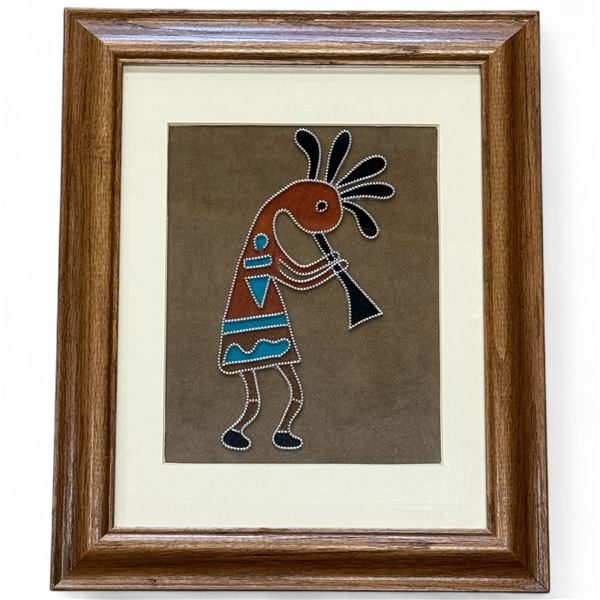Framed Southwestern Art of a  Kokopelli Deity (frame is 14" x 17")