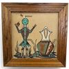 Image 1 : Navajo Sand Painting Reproduction of Yei" (Holy People) Figure (frame is 16" x 16")