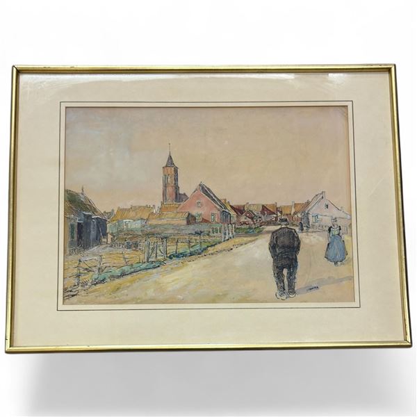 "Dutch Village Scene" Print by J. Frater (frame: 24" x 17")