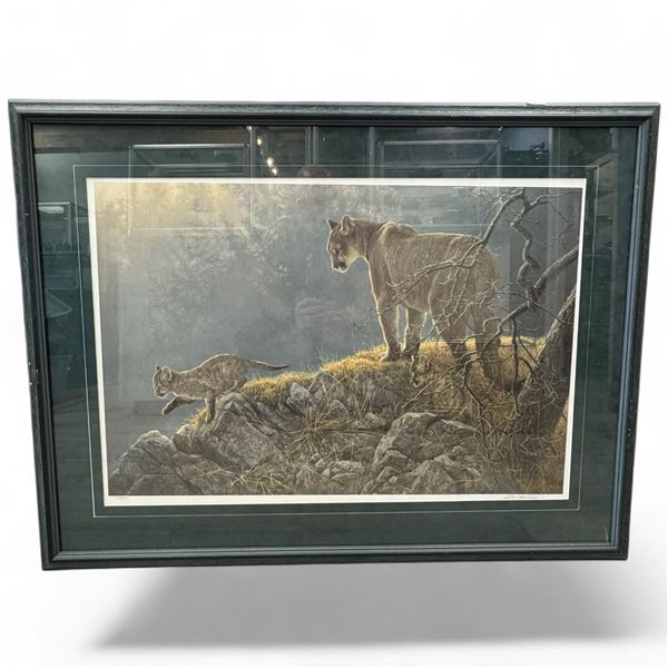 Robert Bateman Ltd Editon Print "Excursion - Cougar and Kits" #613/1200 (double matted in a 36" x 45