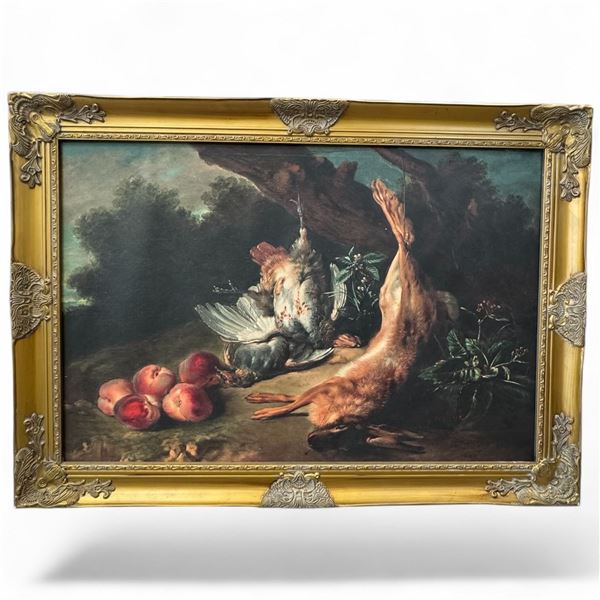 Reproduction of the 1727 Oil Painting "Still Life with Dead Game and Peaches" by Jean-Baptiste Oudry