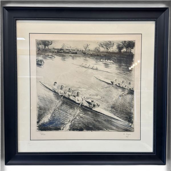 Vintage Ltd. Edition Etching of Rowers #33/250  Signature is possible A. Sergini 927  (frame dimensi
