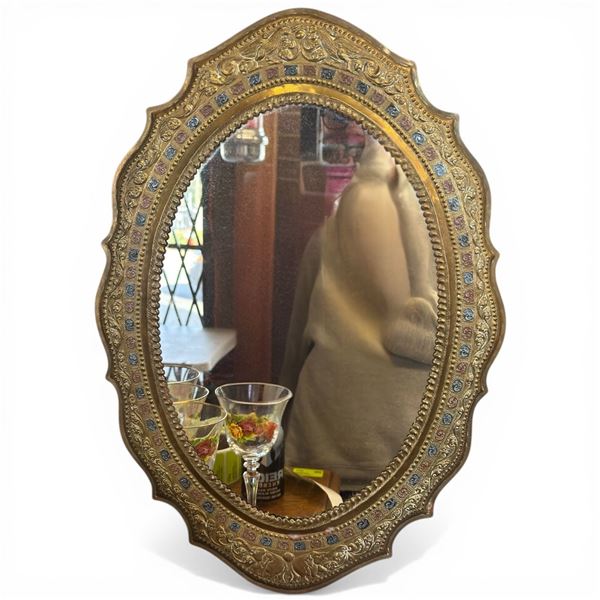 Oval Embossed Metal Wall Mirror (14" wide x 19" tall)