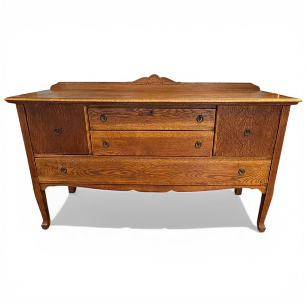 Antique Oak Sideboard Circa: 1900 (21" X 66" X 38" Tall)