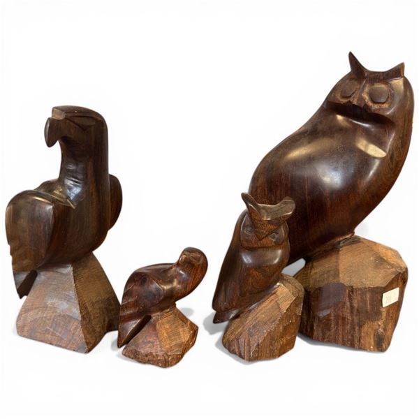 4 Ironwood Owl & Eagle Carvings * Largest is 4" x 6" x 9" tall