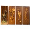 Image 1 : 4 Mid-Century Wall Plaques * One will applied metal cranes *(Each wall plaque is: 6" x 16")