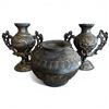 Image 1 : Pair of Classical Metal Vases & 1 Ritual Food Vessel (break in the lid)