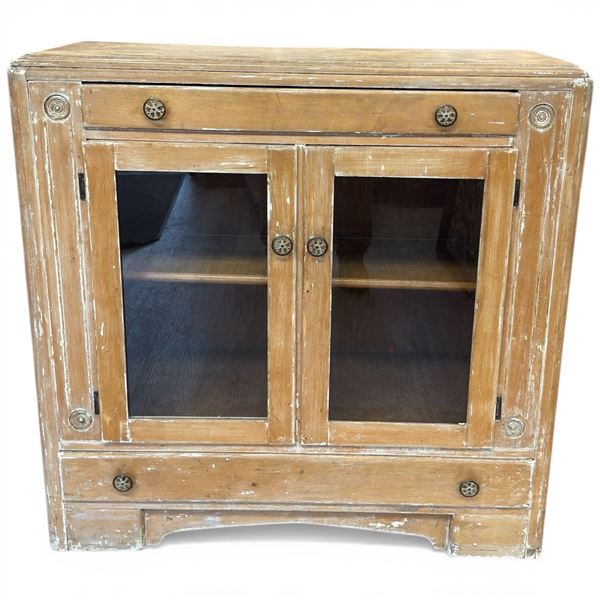Distressed Wood Display Cabinet with Glass Doors (39" x 17" x 39" tall)