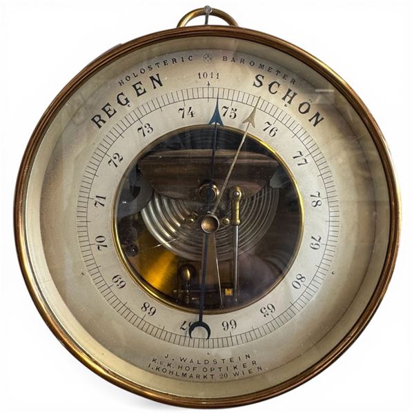 Antique  Austrian Brass Halosteric Aneroid Barometer by J. Waldstein in Vienna (7" diameter)