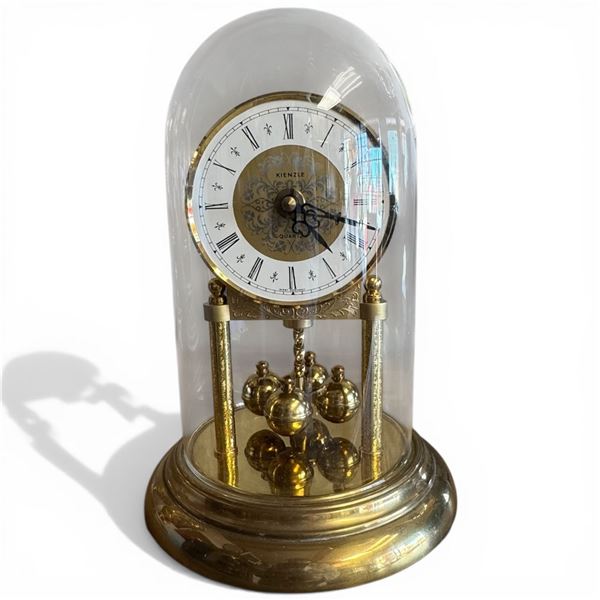 Kienzle West German Brass Anniversary Clock with Glass Dome (10" tall)