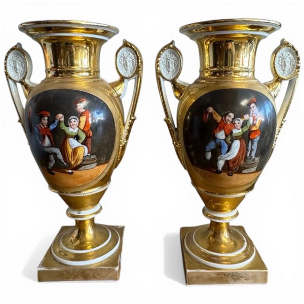 Pair of Antique Porcelain Vases * Some minor chips (12" tall)