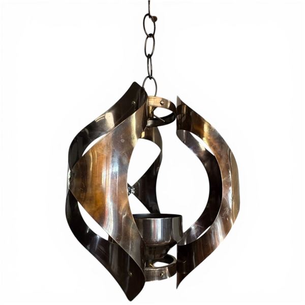 Mid-Century Modern Patinated Brass Hanging Candle Holder with Chain (12" tall x 9" diameter)