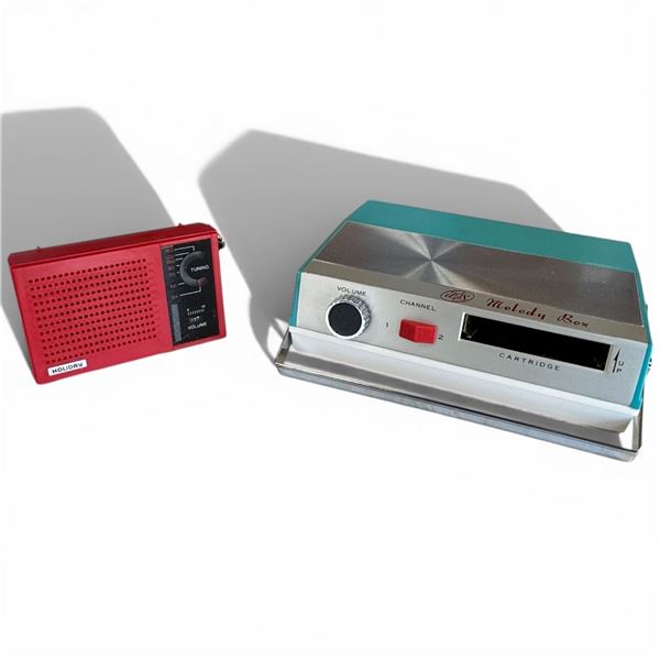 1970s AGS Melody Box Cassette Player & Red Holiday Transistor Radio