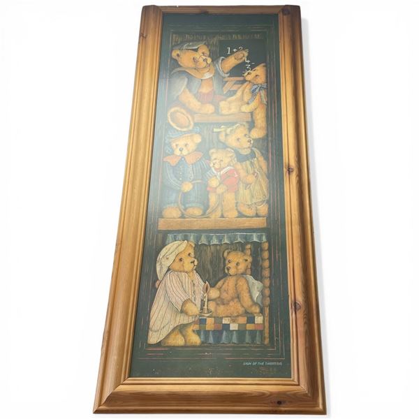 1996 "Sign of the Times" Wood Framed Teddy Bear Art (Frame Dimension 18" X 44")