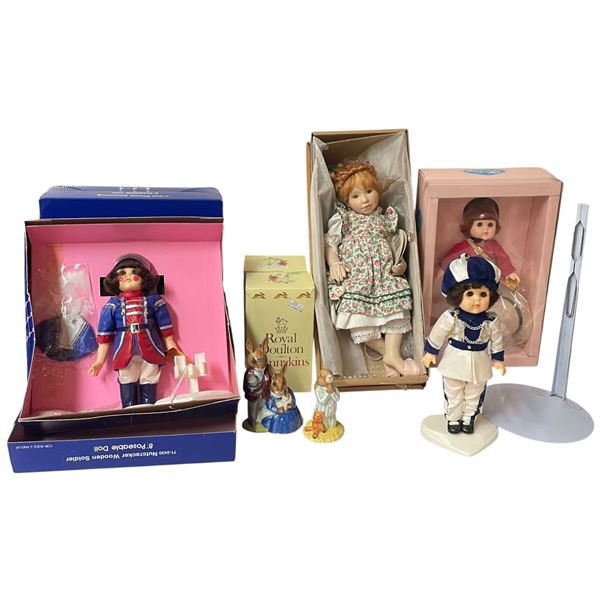 Group of Vintage Dolls & 2 Glazed Ceramic Bunnykins Figurines (Bunnykins Have Their Boxes)