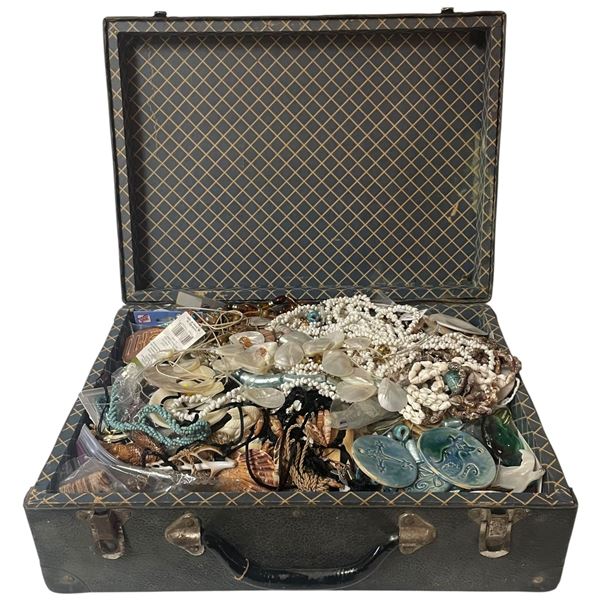 Vintage Overnight Case Full of Assorted Jewelry and Jewelry Parts